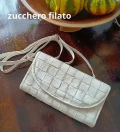 ズッケロフィラート✾美品 メッシュ財布ショルダーバッグ　本革　アイボリー