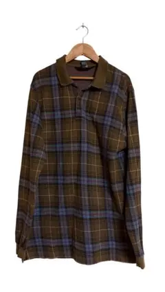 ブラウンチェック柄長袖ポロシャツ