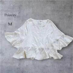 【プライオリティ】Priority カットワーク ブラウス レース　Mサイズ