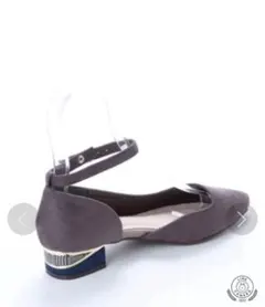 グレー アンクルストラップ シューズ　3cmヒ－ル