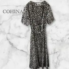COHINA 小花柄 カシュクール風 半袖 ロングワンピース XS ブラック系