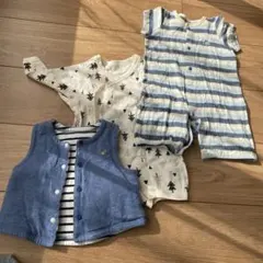 ロンパース2点(木の葉模様・ストライプ）ベスト