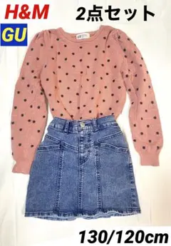 H&Mドット柄セーターとGUデニムスカート 2点セット