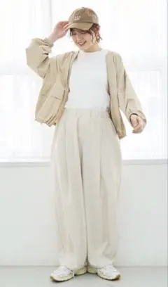 coen リネンタッチイージーカーブパンツ　ワイドパンツ