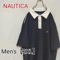 P32【US輸入】NAUTICA(ノーティカ) 半袖ポロシャツ【XXL】ネイビー 