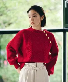 【洗える】メタル釦ケーブルニット【sustainable】