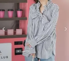 vicky ストライプ フリル付きシャツ M