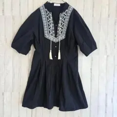 EVRIS 刺繍 チュニック ワンピース タッセル ブラックのサムネイル