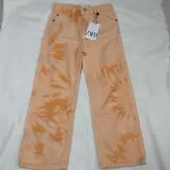 新品ZARA kidsオレンジ タイダイ柄 デニムパンツ