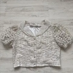 ホワイト 花柄レース 半袖ブラウス