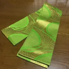 特集❼ 新規掲載品　お洒落半幅帯　化繊　金彩鶴抽象　両面　ビンテージ