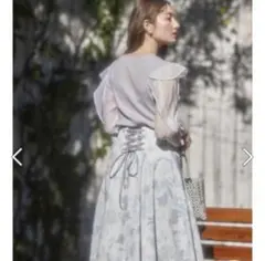 バックレースアップフラワープリントフレアスカート　toccocloset