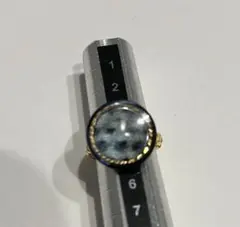 ハンドメイド ビーズ リング 指輪 ネイビー ゴールド ボタン