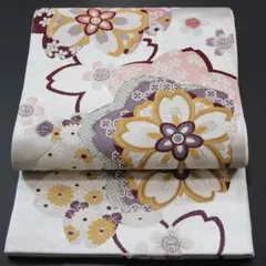 袋帯】 銀色 シルバー色 金糸 色とりどりな刺繍 六通 桜尽くし 正絹 