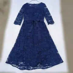 プールヴー ネイビー レース Aライン パーティードレス