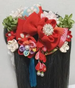 髪飾り赤 リボン赤 成人式 卒業式 七五三 つまみ細工 振袖 袴 つまみ細工