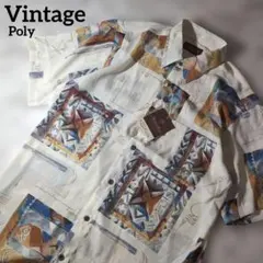 【OLD古着】幾何学模様 ポリシャツ 日本製 80s 90sのサムネイル