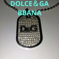 D&G 美品クリスタル装飾 ラインストーンドッグタグネックレス