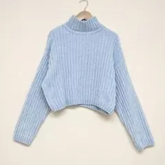 DIVIDED　H&M　リブニット　長袖　ハイネックニット　小さいサイズ　ブルー