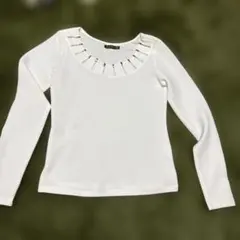 ホワイトニット長袖シャツ M