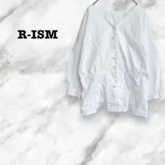 【R-ISM】ノーカラーＶネックブラウス　フロントボタン　春秋　キモノスリーブ