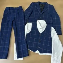ネイビー チェック柄 スーツ　4点セット