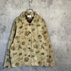 ジャケット　花柄　春先　ブルゾン　ブラウン　レディースXL