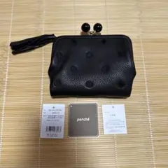 perche⭐︎ペルケ 山羊革 がま口 二つ折り財布 アクリル玉 ドット ブラックのサムネイル