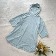 【ジーユー】GU メンズ スウェット半袖パーカー ブルー L ○