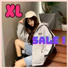 【SALE】ジップアップパーカー　パーカー　XL　グレー 　裏起毛　ゆったり　☆
