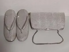 シルバー 草履とクラッチバッグ セット