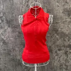 ✨アプワイザーリッシェ✨ノースリーブニット♡レース襟♡ハーフボタン♡赤(2)