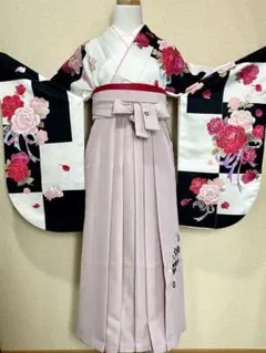 袴セット 6点 正絹 ドットサーモンピンク 袴グリーン花刺繍❤️大学生 
