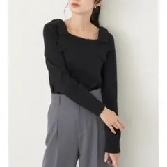 完売品【アースミュージック&エコロジー】肩リボンニットプルオーバー　ブラック　Fのサムネイル
