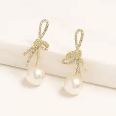 パール リボン ピアス｜上品 清楚 韓国風 結婚式 デート フォーマルアクセ