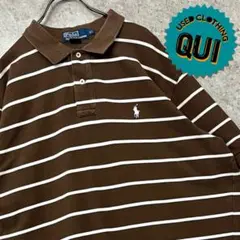 レア90s US古着○ポロラルフローレン ボーダーポロシャツ ブラウン 2XL
