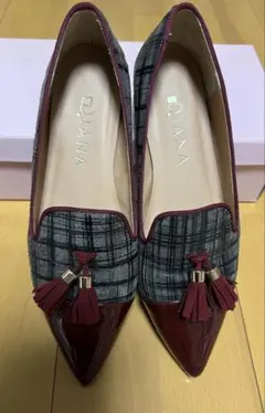 Diana チェック柄タッセル付きシューズ23cm ローファー