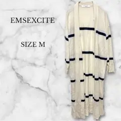 エムズエキサイト ロング丈カーディガン ボーダー柄 アイボリー ゆったり M