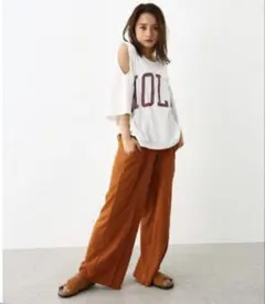 ロデオクラウンズ ワイドボウル Trip カットネップ パンツ キャメル色