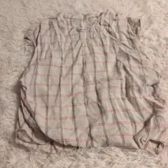 美品（イネド）半袖チャック柄シャツベージュ系（M〜L）のサムネイル