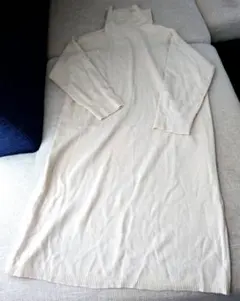 Samansa Mos2 blue タートル 長袖ニットワンピース F