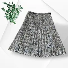 美品23区 フラワープリント プリーツスカート 小花柄 ブルー系 36 S