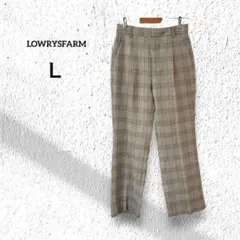ローリーズファーム【Ｌ】チェック柄パンツ タック入り センタープレス 茶系 ゴム