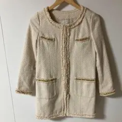 pour la frime クリーム色 ツイード ノーカラージャケットのサムネイル