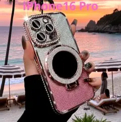 iPhone16Pro クリアケース ピンク ホルダーリング MagSafe対応