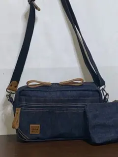 美品 キタムラ ワンショルダーバッグ Kロゴ ステッチ レザー ネイビー