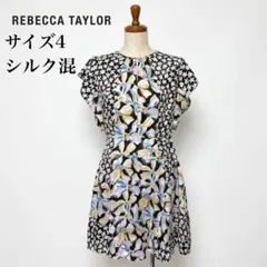 Rebecca Taylor シルク混 花柄ワンピース フリル袖 4 M 半袖