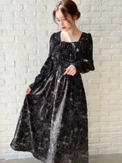 RESEXXY/リゼクシー フロントギャザーフレアロングワンピース(ミックス)