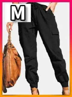【 ブラック / M 】カーゴパンツ レディース 体型カバー アウトドア 韓国