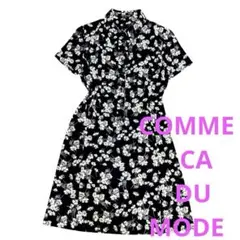 COMME CA DU MODE 花柄 半袖シャツワンピース 黒 美品